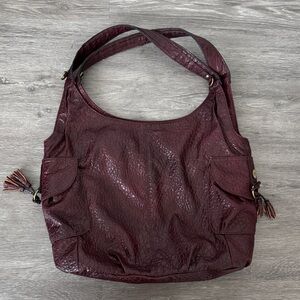 Burgundy Faux Leather Hobo Bag